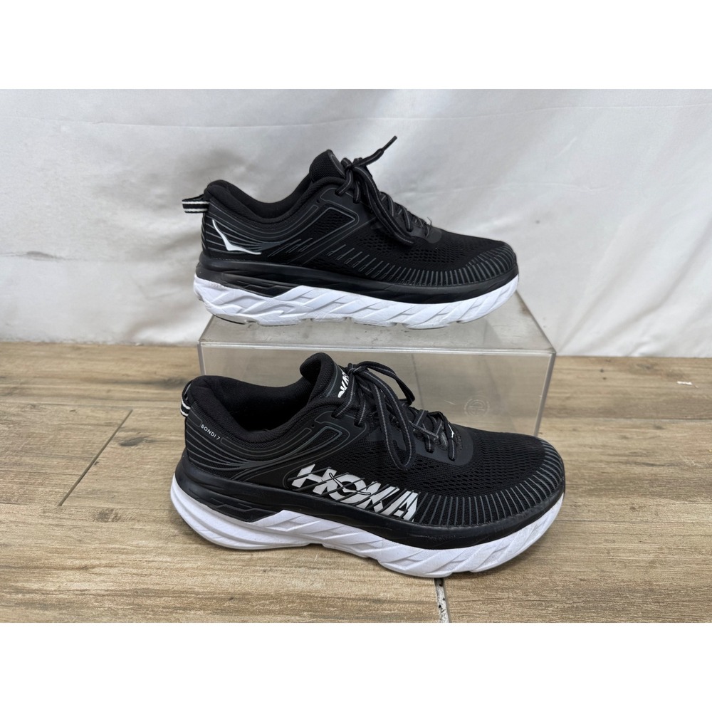 Hoka One One Bondi 7 Womens Running Shoes Black White 1110519 BWHT Size 9